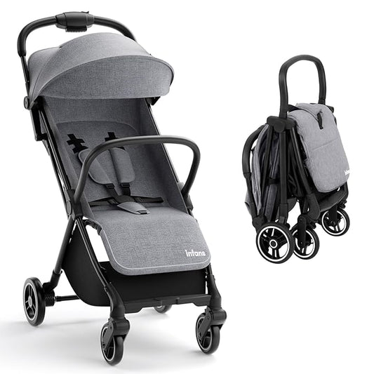 INFANS Ultra-Compact Fold Airplane Ready Travel Stroller, One-Hand Gravity Fold Near Flat Recline Seat, Foldable Toddler Stroller for Infant 0-36 Month