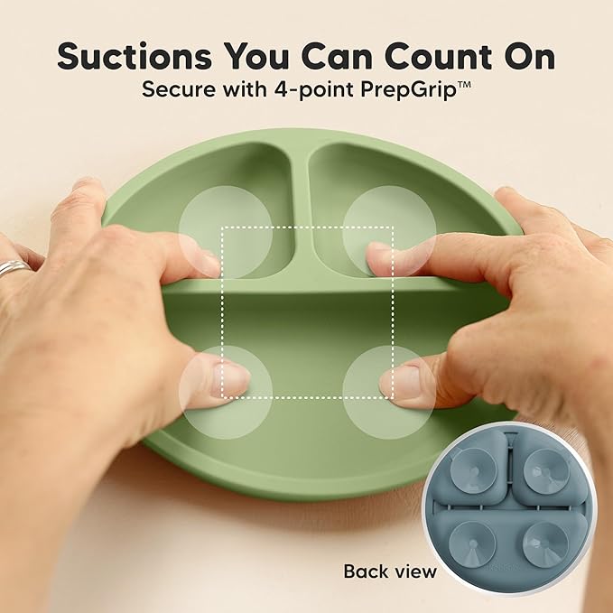 KeaBabies Suction Plates for Baby, Toddler - 3-Pack 100% Silicone Toddler Plates with Suction, Divided, BPA-Free Baby Led Weaning Essentials for Kids, Dishwasher, Microwave Safe, Durable (Desert)