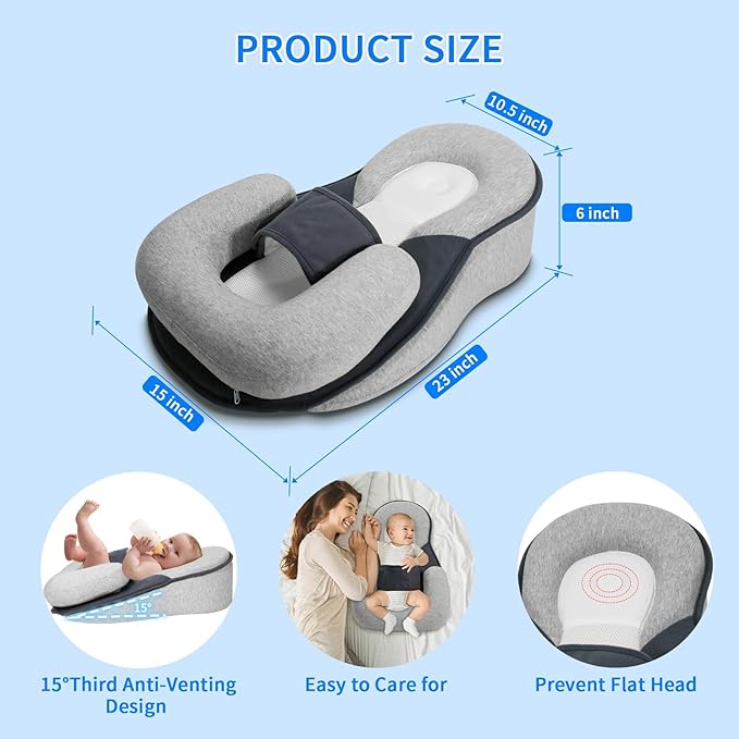 Baby Feeding Support Pillow,Reflux Breastfeeding Nursing Pillow to Reduce Spit-Up,Anti Reflux Newborn Removable Feeding Pillows,Dream Rest Bed for Baby