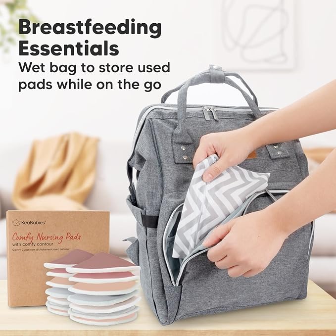Organic Nursing Pads - 14 Washable Viscose Derived from Bamboo Breastfeeding Pads, Wash Bag, Reusable Breast Pads for Breastfeeding, Nipple Pads for Breastfeeding Essentials (Lovelle, M 3.9")