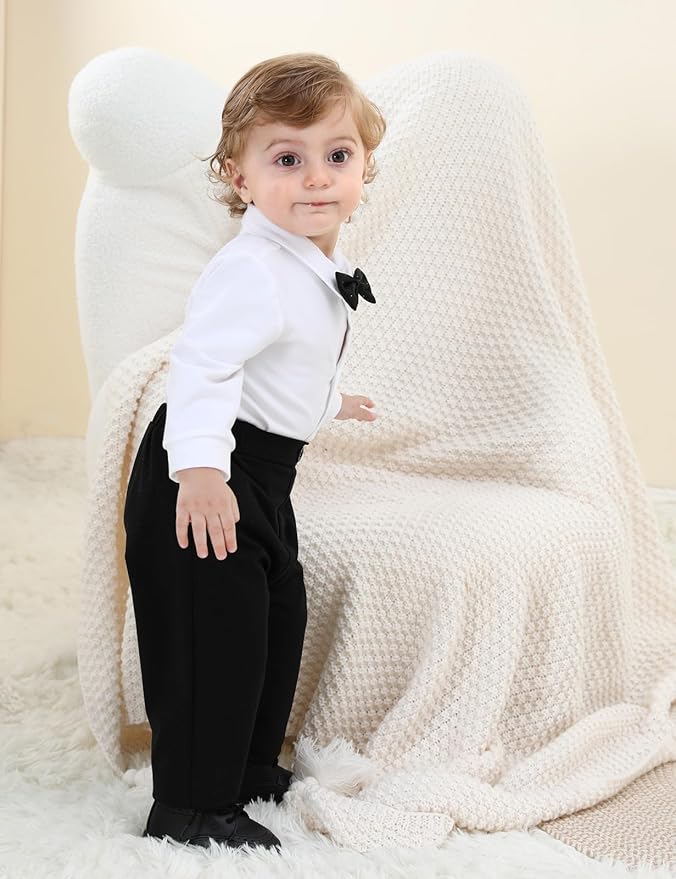 A&J DESIGN Baby Boy Suits Clothes Infant Toddler Formal Gentleman Outfits, Dress Shirt + Vest + Bow Tie + Pants Wedding Set