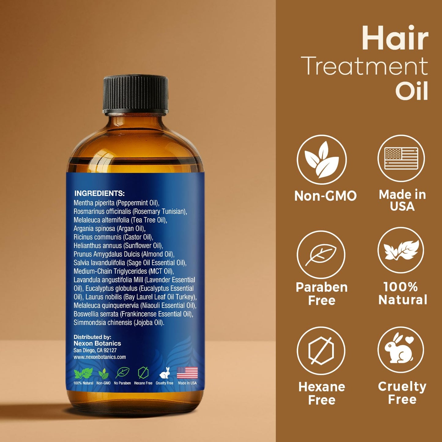 Mint Rosemary Oil for Hair Growth 2 fl oz – Lightweight, Non-Greasy Formula with Peppermint – Strengthens Strands for Healthier, Thicker Look – Nexon Botanics