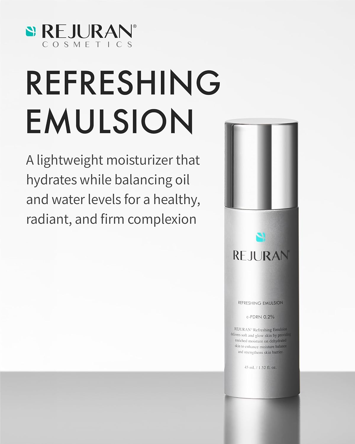 REJURAN® Refreshing Emulsion, c-PDRN® - Salmon DNA Facial Moisturizer for Deep Hydration, Radiance-Boosting, Firmness, Skin Elasticity, and Optimal Moisture Balance. Korean Skincare (1.52 fl oz)