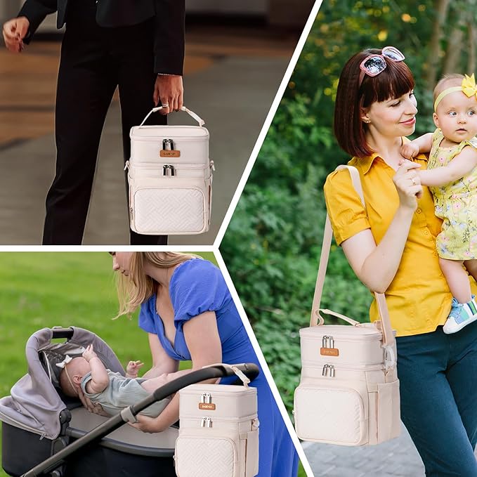 Insulated Breastmilk Cooler Bag with Ice Pack - Holds 6x9oz Bottles, Leakproof Double Layer, Bottle Cooler Bag with Adjustable Strap for Nursing Moms, Daycare & Travel