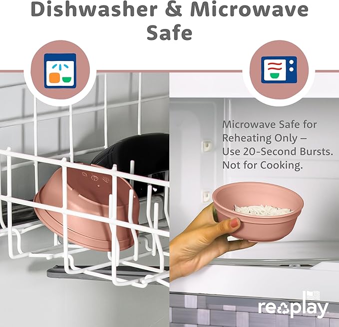 Re-Play 12 oz. Toddler Bowls Set of 4 - Kids Deep-Walled, Durable & Reusable Snack and Meal Bowls, Dishwasher & Microwave Safe, BPA-Free, Made in USA from Recycled Plastic, Desert Roses