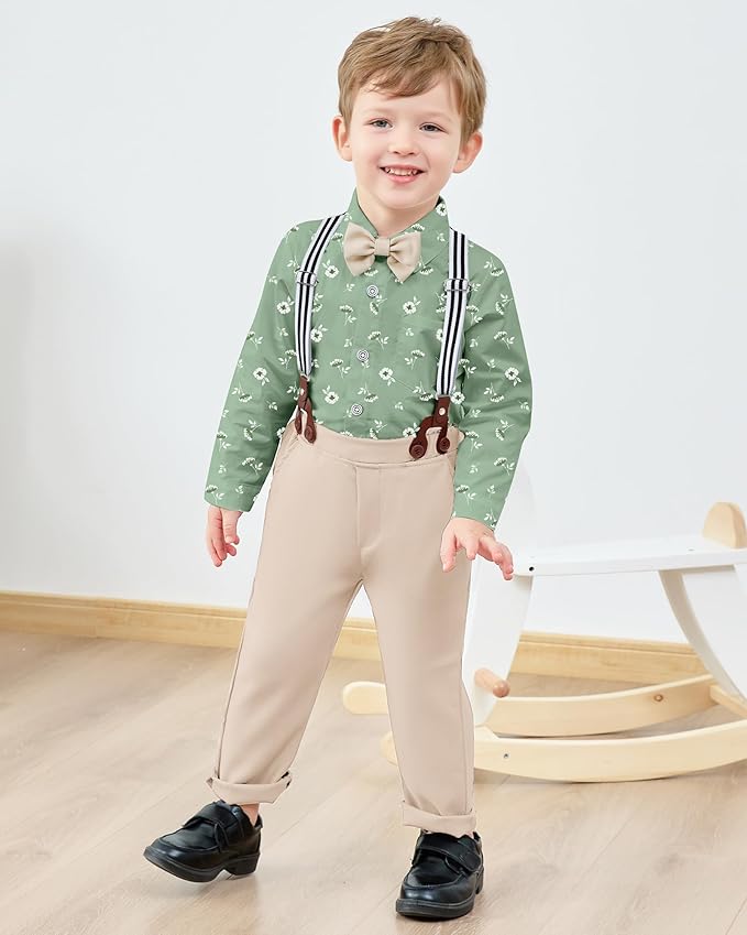nilikastta Boy Suit Toddler Boy Outfit Boy Dress Shirt with Bowtie/Suspender Pants Gentleman Wedding Outfits 1-10 Years