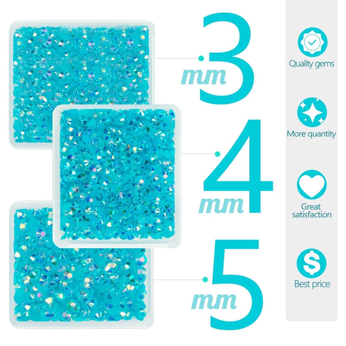 3mm 4mm 5mm Teal Blue AB Resin Rhinestones for Crafting Turquoise Blue AB Flatback Jelly Stones Bulk SS10 SS16 SS20 Non-Hotfix Diamonds Gems for Nails Face Eyes Makeup Mugs Tumblers DIY Crafts
