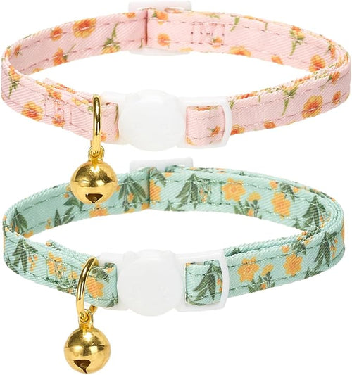 2 Pack Cat Collars, Removable Bowtie, Floral Pattern, Safety Breakaway Clasp - Image 2