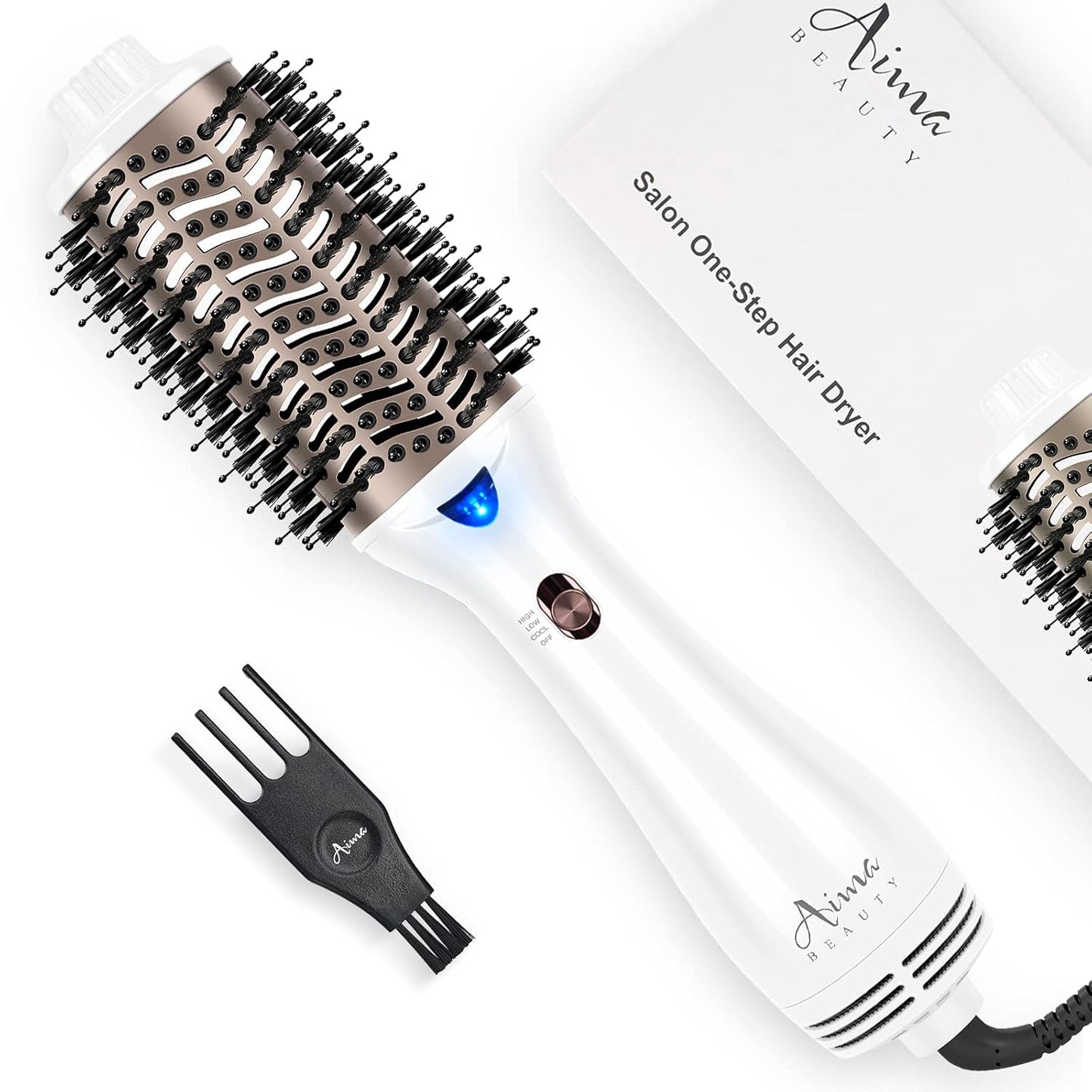 One Step Dryer & Volumizing Hot Air Brush, Blow Dryer, Ceramic Straightener, Curler & Hot Comb 4 in 1 Salon Ionic Hair Styling Tools, White