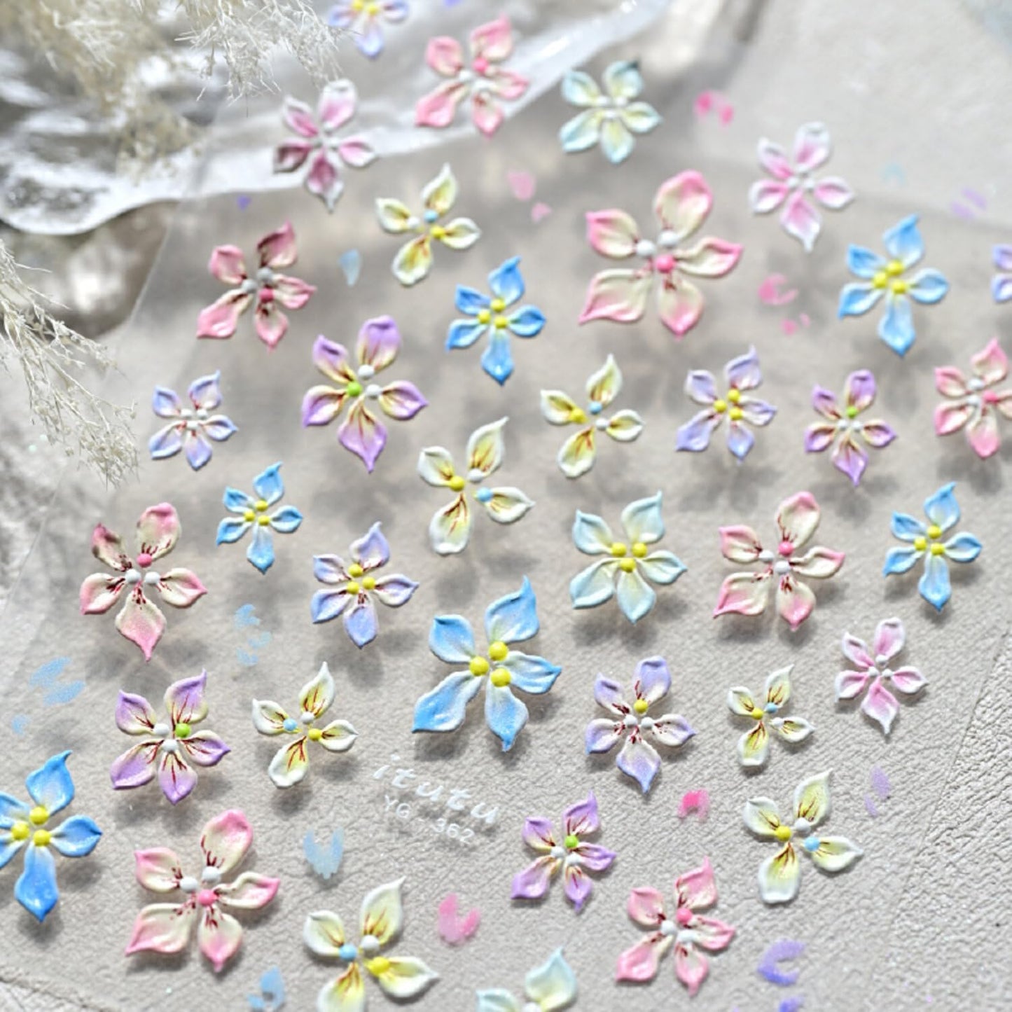 Flower Nail Stickers for Nail Art Wild Flowers Nail Art Stickers Summer Floral Light Colorful 5D Embossed Nail Decals Self-Adhesive Nails Supply Manicure Sliders Devil Flower for Nails Decoration