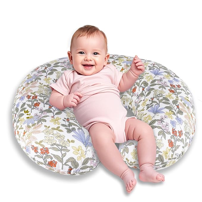Nursing Pillow, Breastfeeding Pillows with Standard Size Removable Cover, Breast Feeding Pillow with Breathable Filling, Ergonomic Nursing Essentials for Bottle and Breastfeeding- Flower