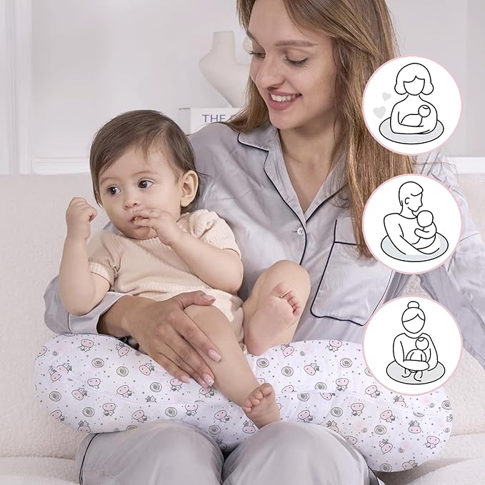 Nursing Pillow, Breast Feeding Pillows for Mom, Pink Calf Soft Cover with Breathable Filling, Feeding Support Pillow for 0-12 Months, Multifunctional Support Cushion for Travel (Cute Calf)
