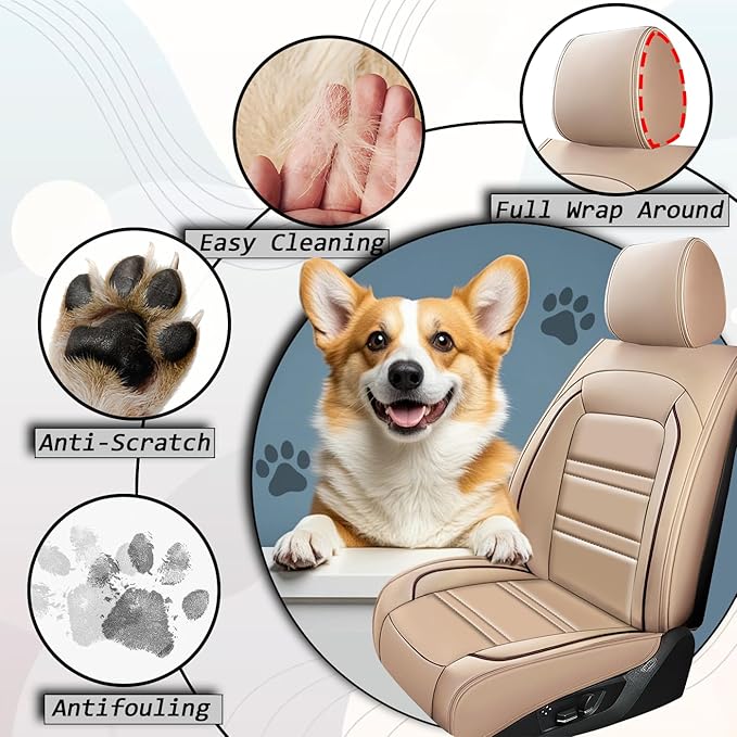 Seat Covers for Dodge ram 2500 2004-2011 | 5-Seats Leather Seat Covers, Easy to Install Automotive Seat Covers Full Set (Full Set, Beige)