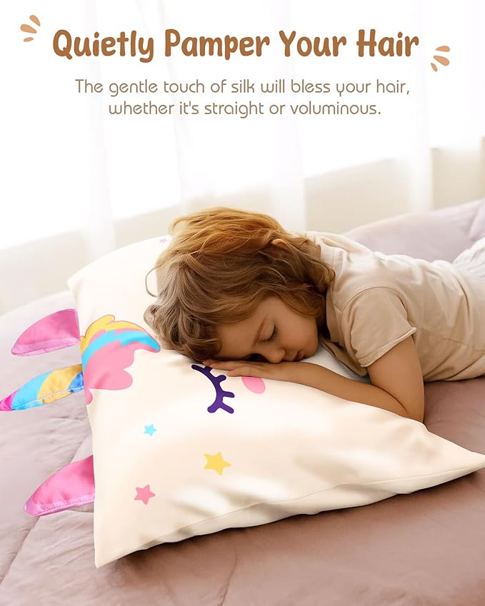 Toddler Pillowcases 13"x18" for Kids - Cute Cartoon Soft Breathable Silk Pillow Cases for Hair and Skin with Hidden Zipper for Girls Fun Kawaii Design for Bedding, White Unicorn