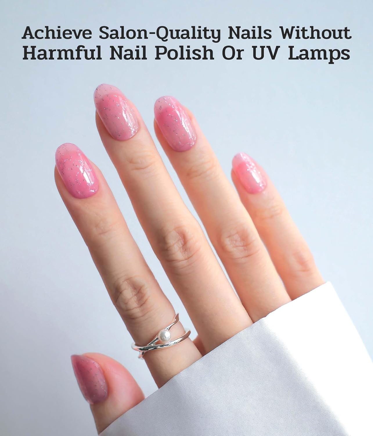 Nail Polish Strips - 22 Pcs Salon Quality Gel Nail Stickers - Long Lasting Wraps (Vintage Rose Glitter)