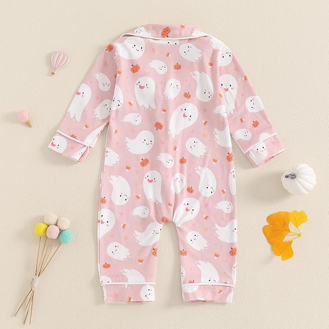 Balaflyie Baby Girl Button Down Pajamas Romper One-Piece Jumpsuit Long Sleeve Sleeper Infant Sleepwear