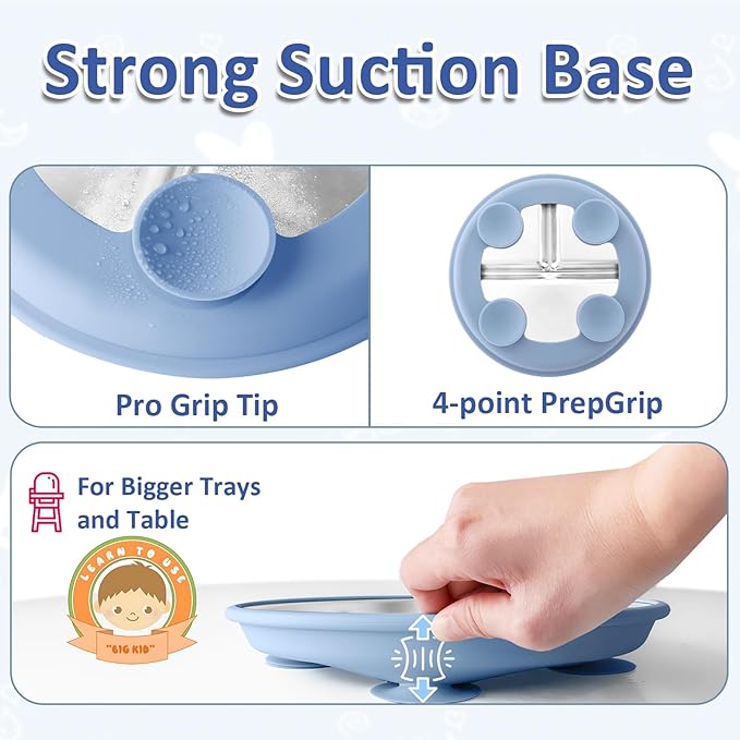 Stainless Steel Toddler Plate with Suction, 9” Divided Plates with Removable Silicone Sleeves for Baby, Non Toxic & BPA Free | Non Slip | Unbreakable Kids Snack Dishes Set of 2, Green & Purple