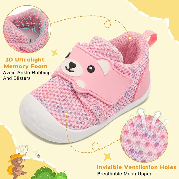 FEETCITY Baby Walking Shoes Wide Baby Shoes Boys Girls Infant Sneakers Crib Shoes Breathable Toddler Barefoot Shoes Slip On Shoes