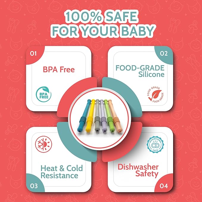 Teething Sticks for Babies 0-36 Months – Super Soft Silicone Teething Aids, Infant Oral Soothing Relief, Multicolor 6-Pack
