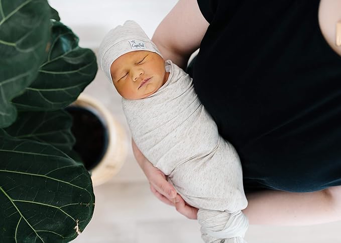 Copper Pearl Baby Beanie Hat Top Knot Stretchy Soft Oat
