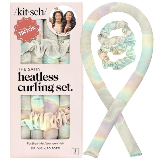 Kitsch Satin Heatless Hair Curler Set - Heatless Curls Overnight, Hair Rollers for Soft Curls & Frizz-Free Styling, No Heat Curlers To Sleep in, Curling Rod Headband with 2 Scrunchies - Aura