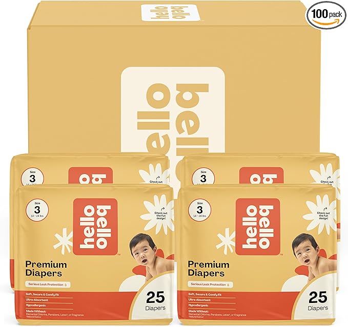 Hello Bello Diapers, Size 3 (14-24 lbs) Superstars - 100 Count Value Pack of Premium Disposable Baby Diapers, Hypoallergenic with Soft, Cloth-Like Feel