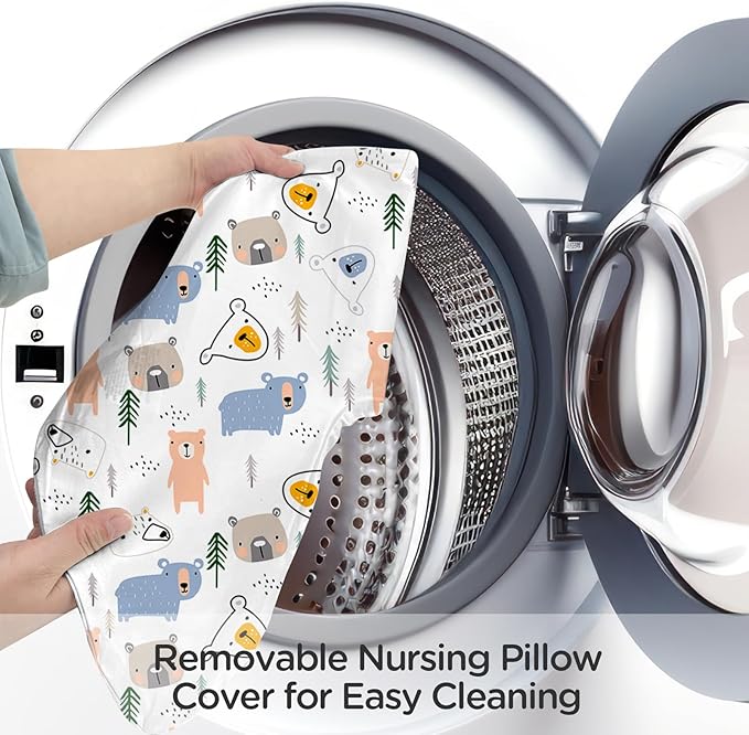 Little Grape Land Nursing Pillow for Infants, Breastfeeding Pillows, Baby Support Pillow for Nursing, Bottle Feeding, Tummy Time with Machine Washable Cover & Breathable Filling (Bear)