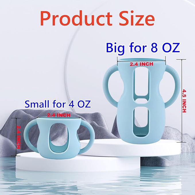 4 Pack Silicone Sleeves for Avent Natural Glass Baby Bottles, Silicone and Easy-Grip Handles for Drop Protection, Compatible with Philips Avent 4/8 OZ Glass Bottle (2 White+2 Blue, 8 OZ)