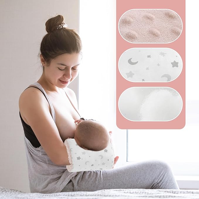 ROYALAY Arm Pillow for Feeding Baby, Soft Cotton Bottle Breast Feeding Pillows for Babies, Double-Sided Available Headrest for Newborn, Pink