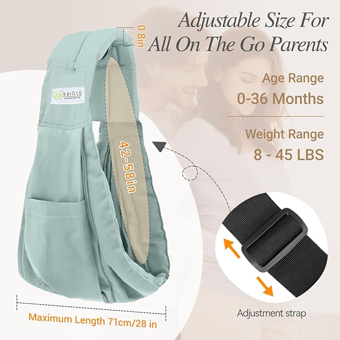 Baby Sling Carrier for Newborn to Toddler(8-45 Lbs), Cozy Wearing Baby Wrap Carrier with Adjustable Shoulder Strap Safety Buckle,Portable Lightweight Child Carrier Sling One Size Fit All Parents-Green