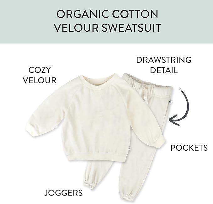 HonestBaby Baby 2-Piece Cozy Velour 100% Organic Cotton Sweatshirt and Jogger Sweatpants Set