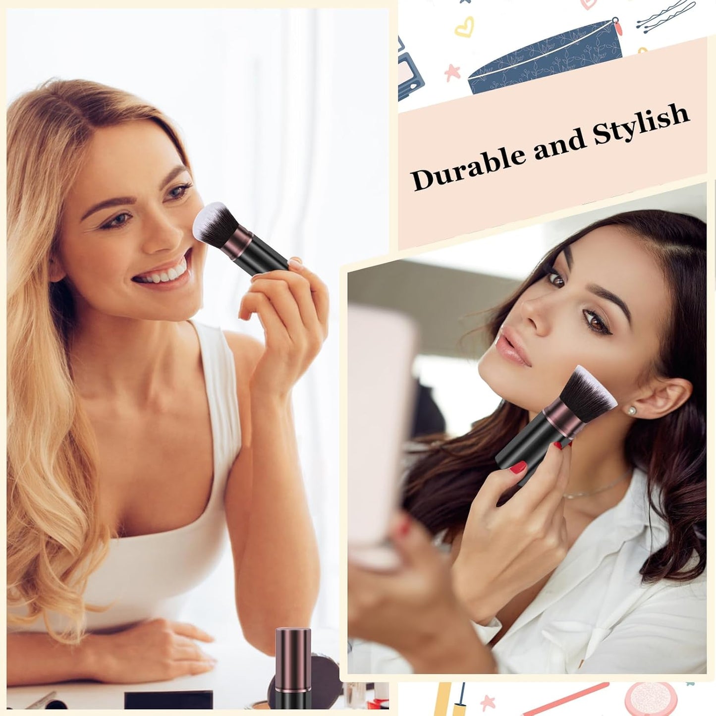 Makeup Brushes, Retractable 2 Pack Travel Kabuki Blush Makeup Brush Face Powder Foundation Brushes for Blending Liquid, Blush, Bronzer, Buffing, Sunscreen,Flawless Cosmetics