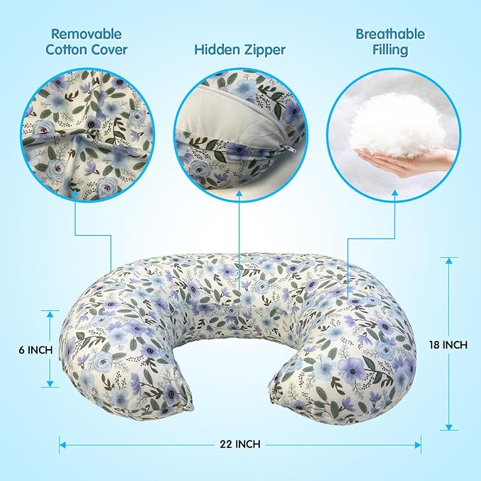 Nursing Pillow, Original Size Breastfeeding Pillows with Removable Cover, Breast Feeding Pillow with Breathable Filling, Ergonomic Nursing Essentials for Bottle and Breastfeeding- Leaves…