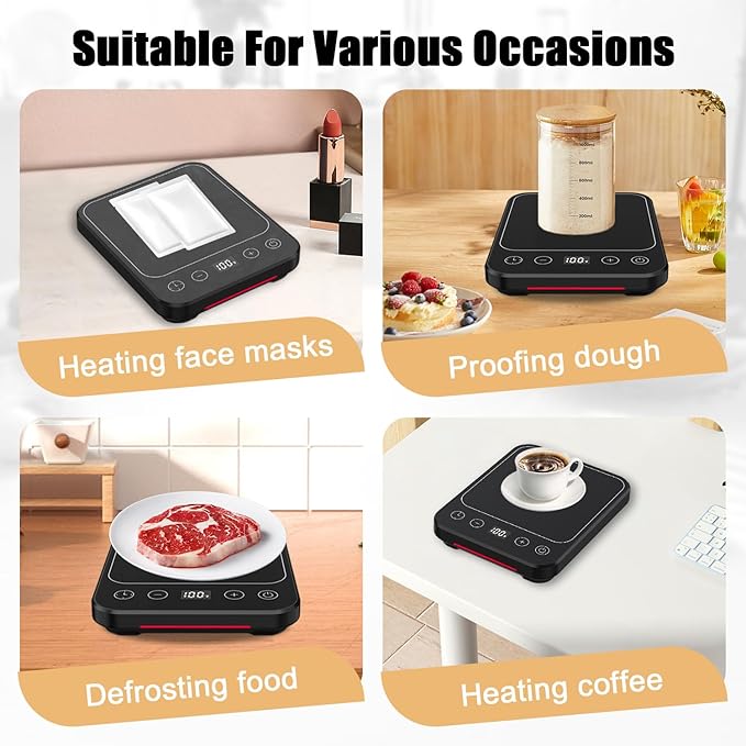 Sourdough Starter Warmer Mat, 12H Timer Warming Heating Pad, Precise 1°F Thermostat Control (70-100°F), Smart Memory Warming On/Off, Fits Jars Up to 40oz, Perfect for Home Baking (Full LCD Screen)