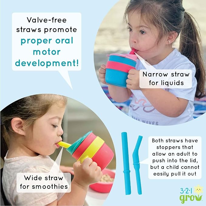 Easy Learn Drink and Snack Set – Baby + Toddler Silicone Learning Cup & Snack Set, Training Cup for Straw and Open Cup Independence – Dishwasher Safe (Plum)