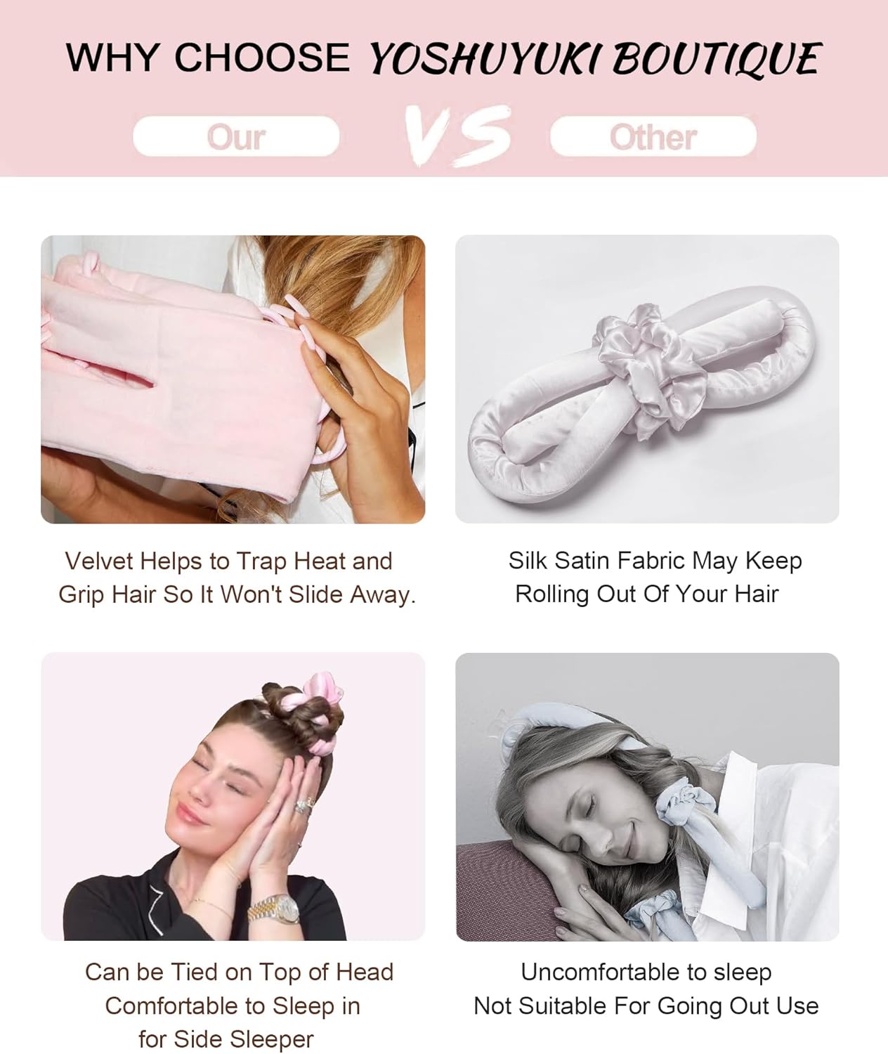 Heatless Hair Curler Overnight Curls Headband No Heat Hair Curlers Rollers to Sleep in for Long Hair, Soft Heatless Curling Ribbon Set with Clip, Hair Care Styling Tools, Brown