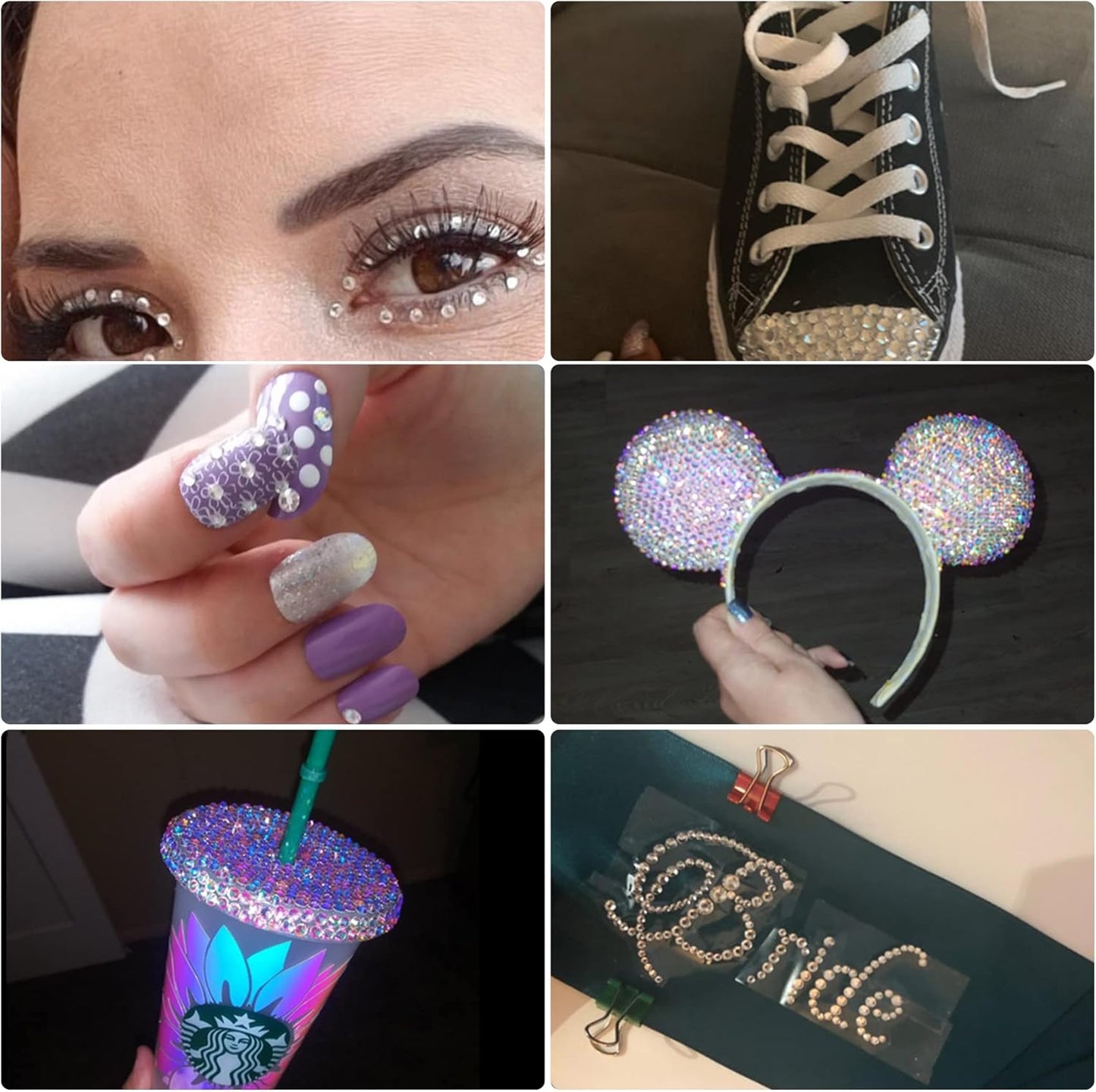 Multi Size 3mm 4mm 5mm Rhinestones Set for Nails Crafts Light Pink Non Hotfix Rhinestones Nail Gems Rhinestone AB Color&Round Flat Back Resin Rhinestone for Makeup Clothes Shoes Eyes Bottles Crafts