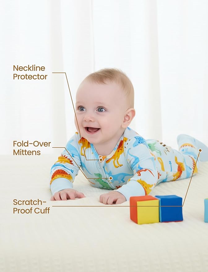 PATPAT Baby Footies Boys Girls - Bamboo Viscose - Zipper & Non-Slip Soles Romper Mitten - Footed & Footless Infant Clothes