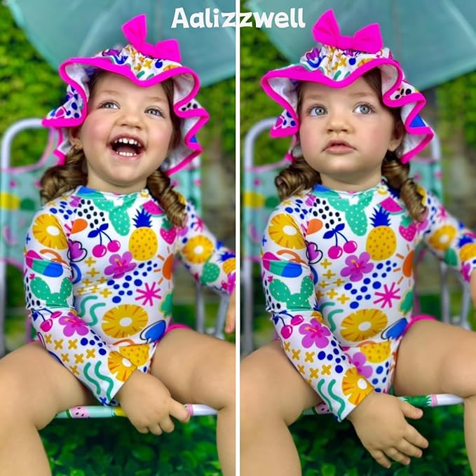 Aalizzwell Baby Girls Long Sleeve One Piece Swimsuit with Hat