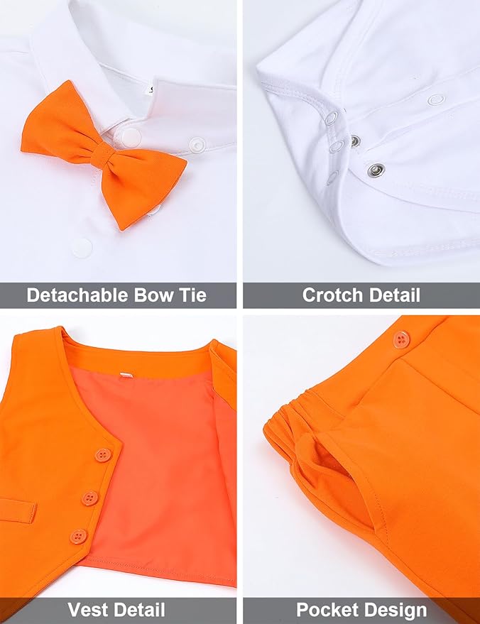 A&J DESIGN Baby Boy Suits Clothes Infant Toddler Formal Gentleman Outfits, Dress Shirt + Vest + Bow Tie + Pants Wedding Set
