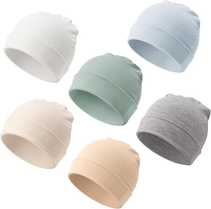 DRESHOW BQUBO 6 Pack Baby Newborn Hats Set for Unisex Infant Newborn Toddler Soft Beanie Hat for Boys Girls 0-24 Months