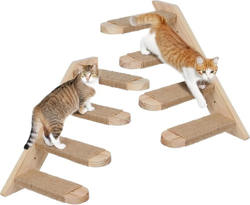 2 Pack 4 Steps Cat Wall Shelves, Wood Wall Mounted Stairs by Unknown