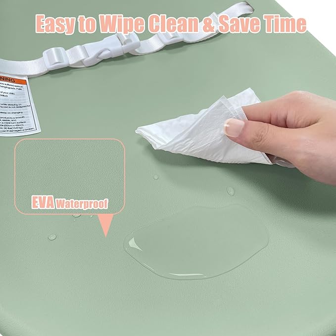 Baby Changing Pad, EVA Waterproof Non-Slip Changing Table Pad with Adjustable Strap for Dresser Changing Table Nursery, Portable Diaper Changing Pad, Green
