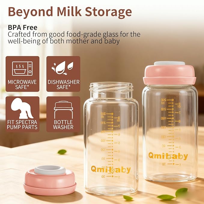 Breast Milk Storage Bottles 240ml 8oz BPA-Free Leak-Proof Baby Bottle for Breastmilk Storage Wide Neck Bottles with Screw Ring Sealing Disk Breastfeeding (Pink, 240ml-4Packs)
