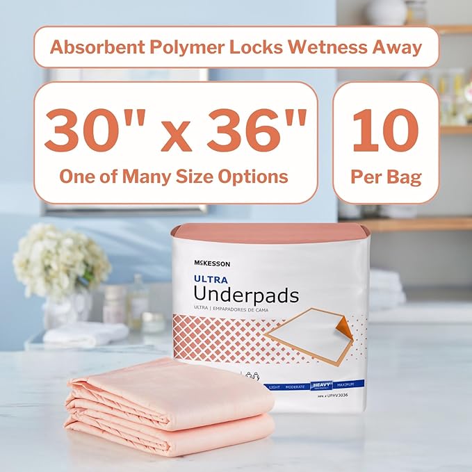 McKesson Underpads Disposable Bed Pads 30" x 36" [500 Count], Heavy Absorbency, Ultra Incontinence Chux Pads for Adults, Elderly, and Baby, Pee Pads