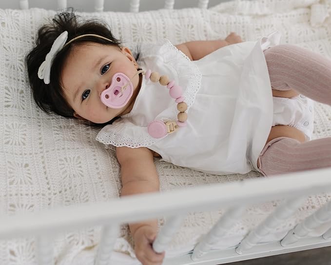 Mila & Lulu Round Silicone Pacifiers (Set of 2) – 100% Food-Grade, One-Piece Design, Soft Round Nipple, Doubles as Teether for Newborns and 0+ Months – Ballerina/Mauve