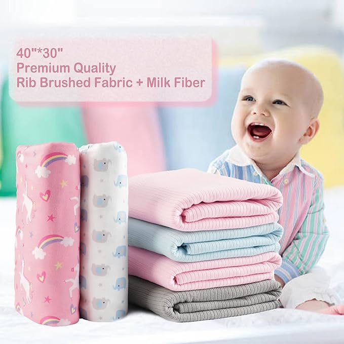 Jersey Swaddle Blanket, Ultra Soft Stretchy Receiving Blanket, Baby Boy Newborn Swaddle Wrap, 40 x 30 inches, 2 Pcs, Elephant