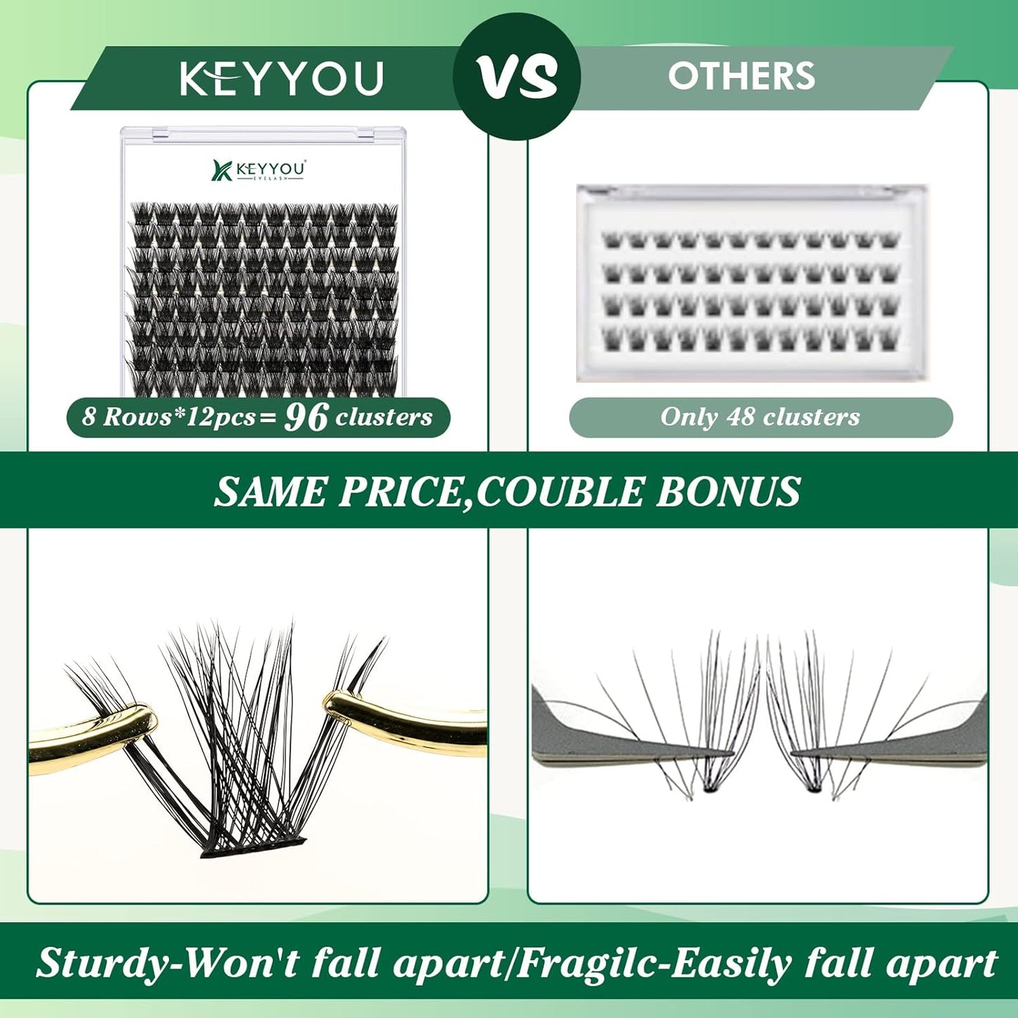 Lash Clusters 96pcs Individual Lashes Y01 C Curl 16mm Cluster Lashes KEYYOU Volume Wispy Lash Extension Soft&Comfortable Easy DIY at Home(Y01,C-16mm)