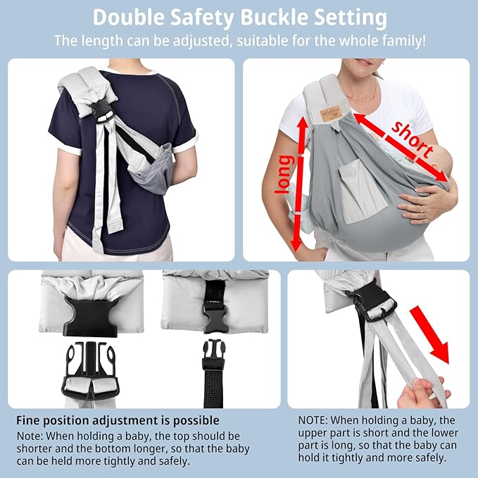 Baby Sling Carrier Newborn, Adjustable Easy Wearing Baby Nursing Warp Sling, New Mom Dad Soft Cotton Baby Front Holder Carrier for Infant Toddler Life Travel Essential Gifts (Mesh Grey)