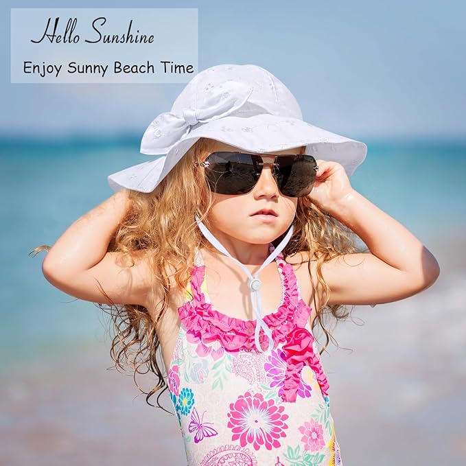 Baby Girl Sun Hat with UPF 50+ Outdoor Adjustable Beach Hat with Wide Brim Bucket Hats